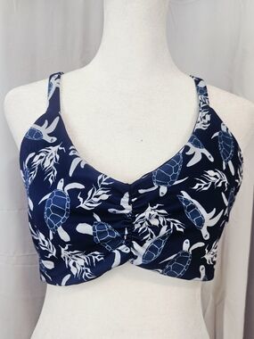 Fused Hawaii Navy Blue Honu (Turtle) Print Reversible Bikini Top - Size XL